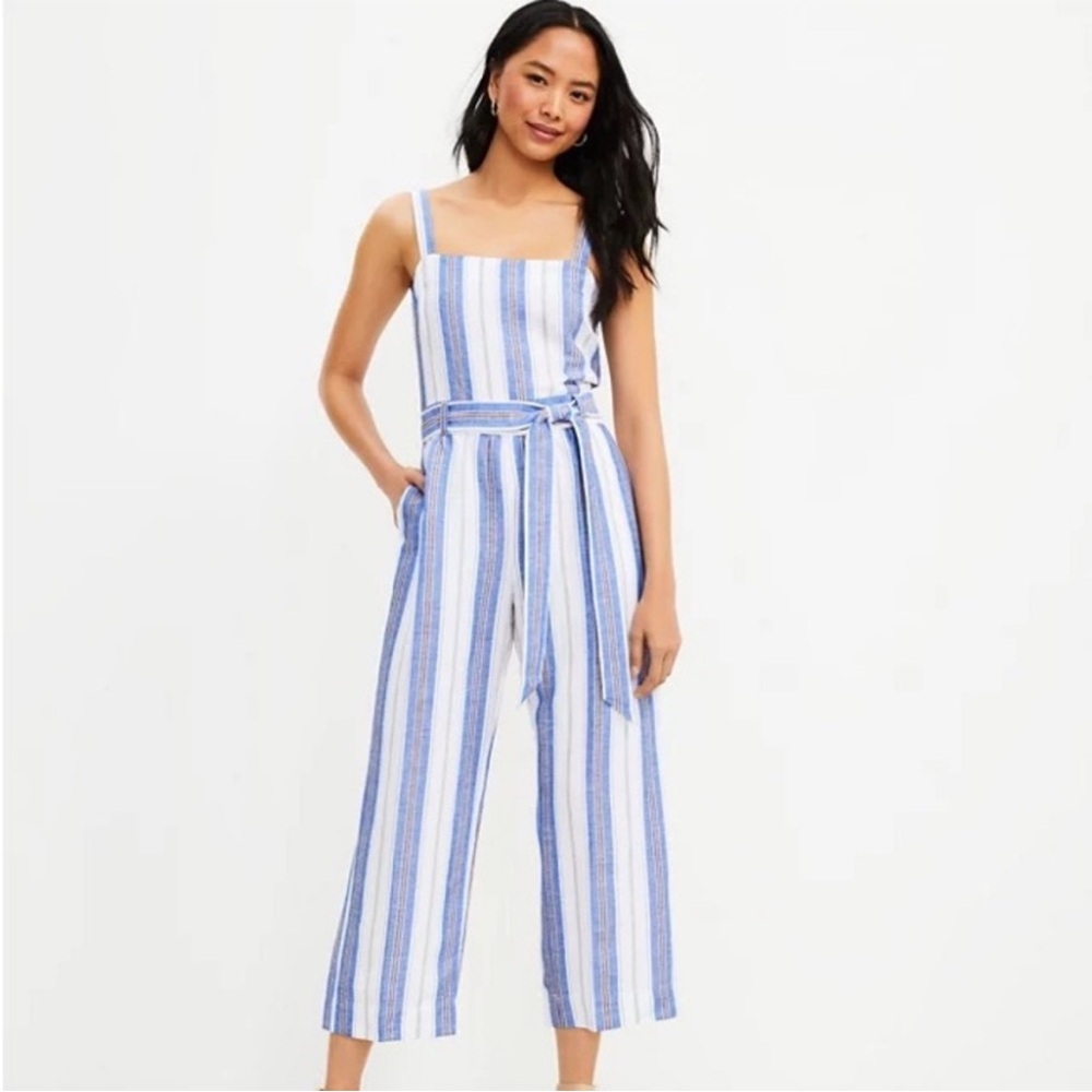 Loft Striped Square Neck Linen Blend Jumpsuit - Size 2 NWT
